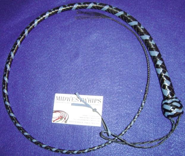 4ft Blue and Black 8 plait Signal Whip with Box Pattern Knot.jpg